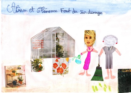 dessin par l'auteur de clémence et alison jardinant
